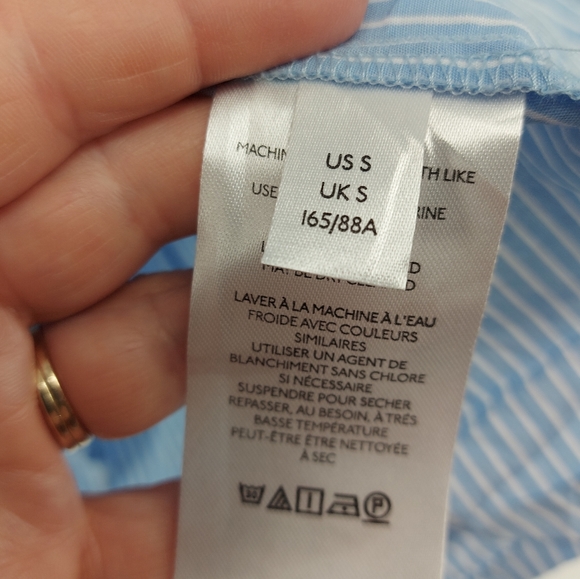 ANTHROPOLOGIE Blue Striped Shirtdress Size M Ruffle Hem Button Up Balloon Sleeve - Picture 8 of 11